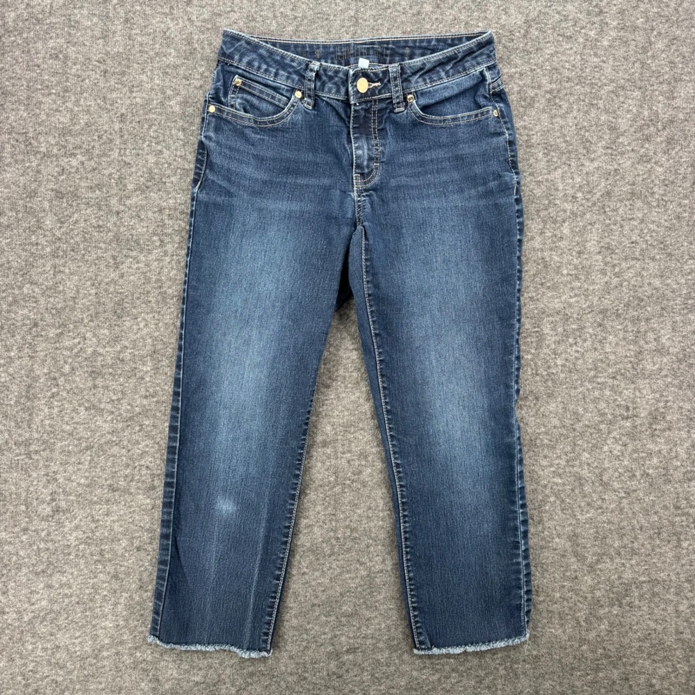 Jennifer Lopez Womens Dark Wash Raw Hem Denim Capri Jeans Size 2